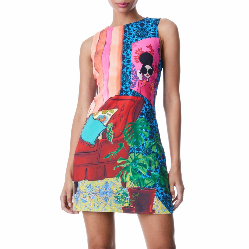 Alice + Olivia Clyde Shift Mini Dress Parlour Painted Colorful Rainbow 0
